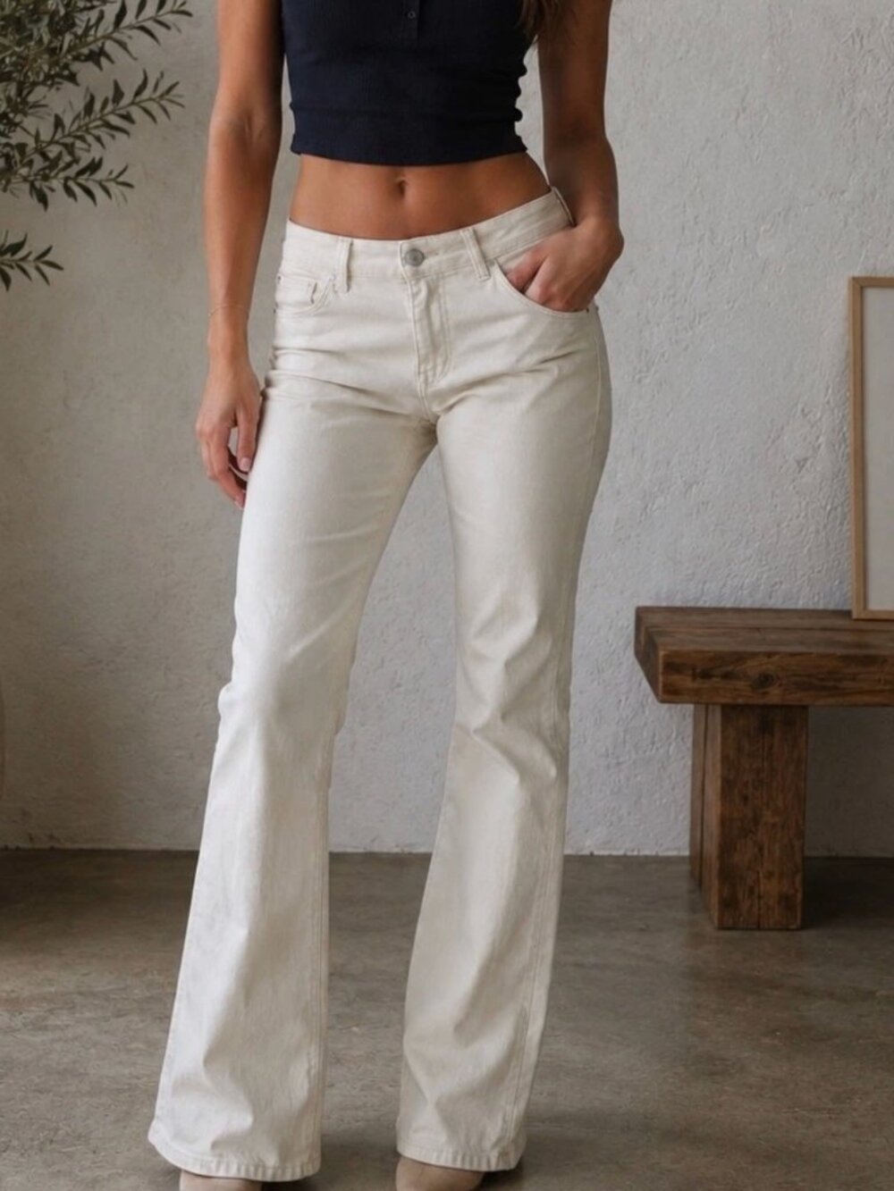 Pilcro Anthropologie Bootcut Flare Ecru High Rise Button Fly Jeans size 28